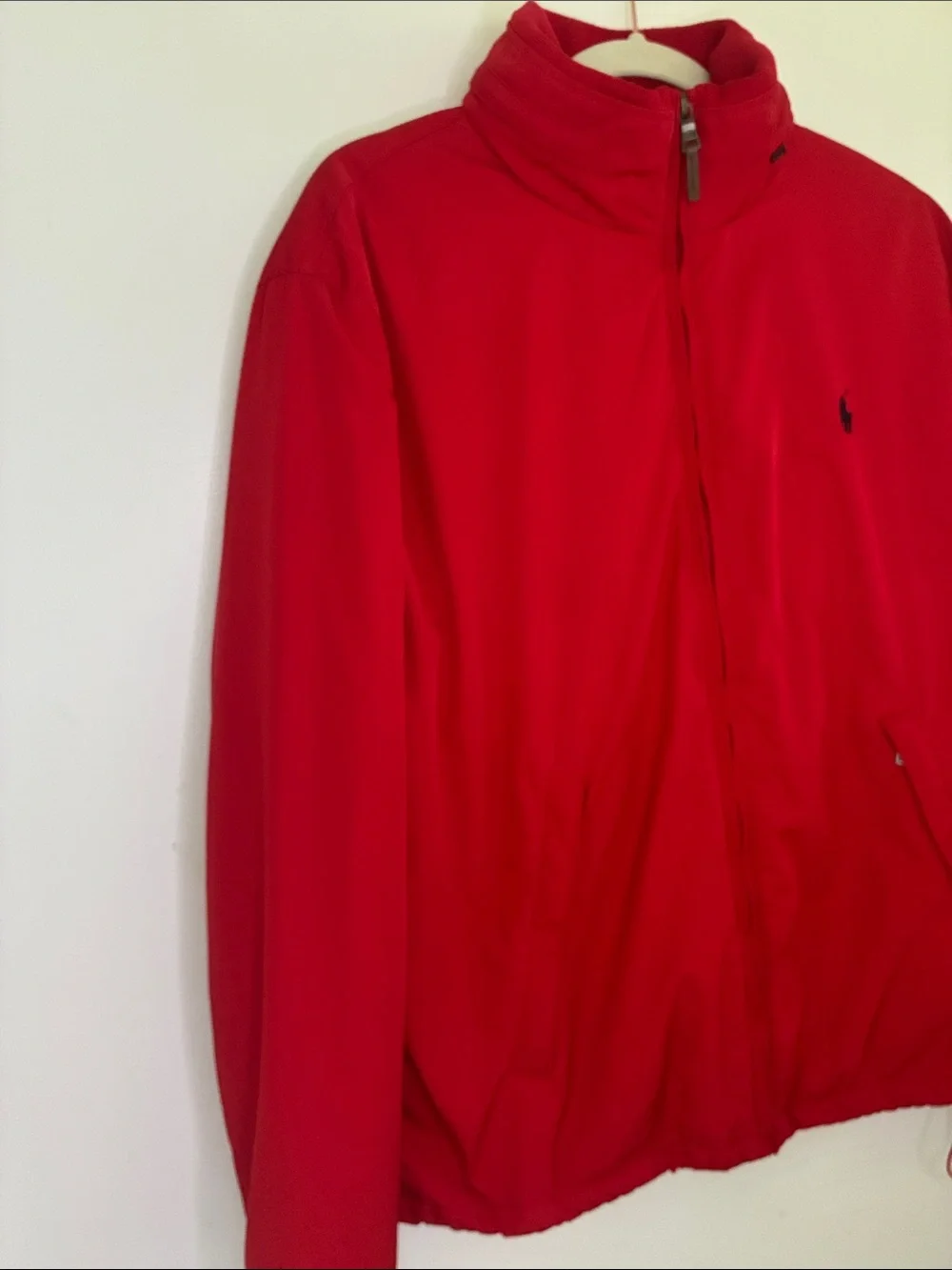 Vintage Polo Ralph Lauren Red Lightweight Full-Zip Shirt Jacket Hideaway Hood Lg